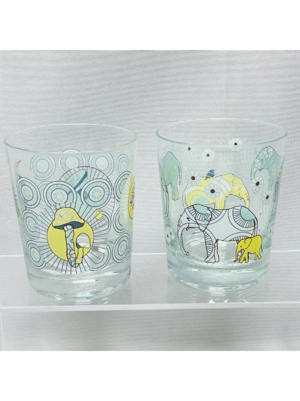 IKEA Animal Print 2 Drinking Glasses 10 Oz Elephant & Penguin Design Lowball